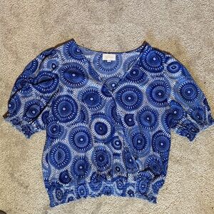 Melloday Blue Faux Wrap Blouse